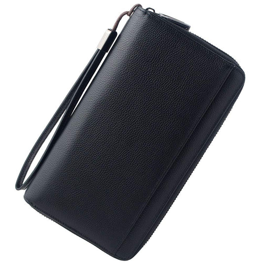 Travel Document Organizer RFID Blocking Leather Multiple Passport Wallet Family Holder Id Wrist Strap(Black)