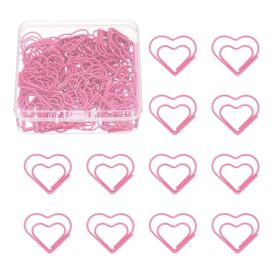 PATIKIL 100 Pcs Heart Shape Paper Clip, Metal Cute Small Paper Clamp Clips for Office Supplies Craft Scrapbook Document Note Sorting, Plastic Coating, Pink
