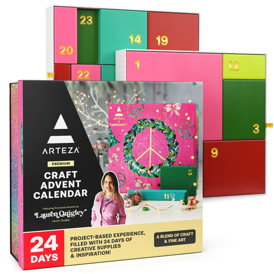 ARTEZA Craft Advent Calendar, 24-Day DIY Art Kit with Supplies & Projects, Curated by Lauren Quigley, Holiday Gift for Adults, Crafters & Artists