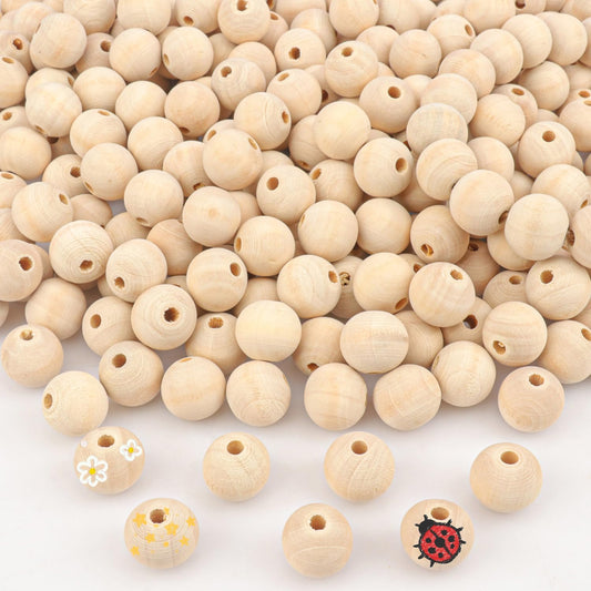Yiksonyo 700 PCS 20 mm Wooden Beads with Hole, Beige Round Wooden Beads for Crafts, DIY Projects, and Home Decoration