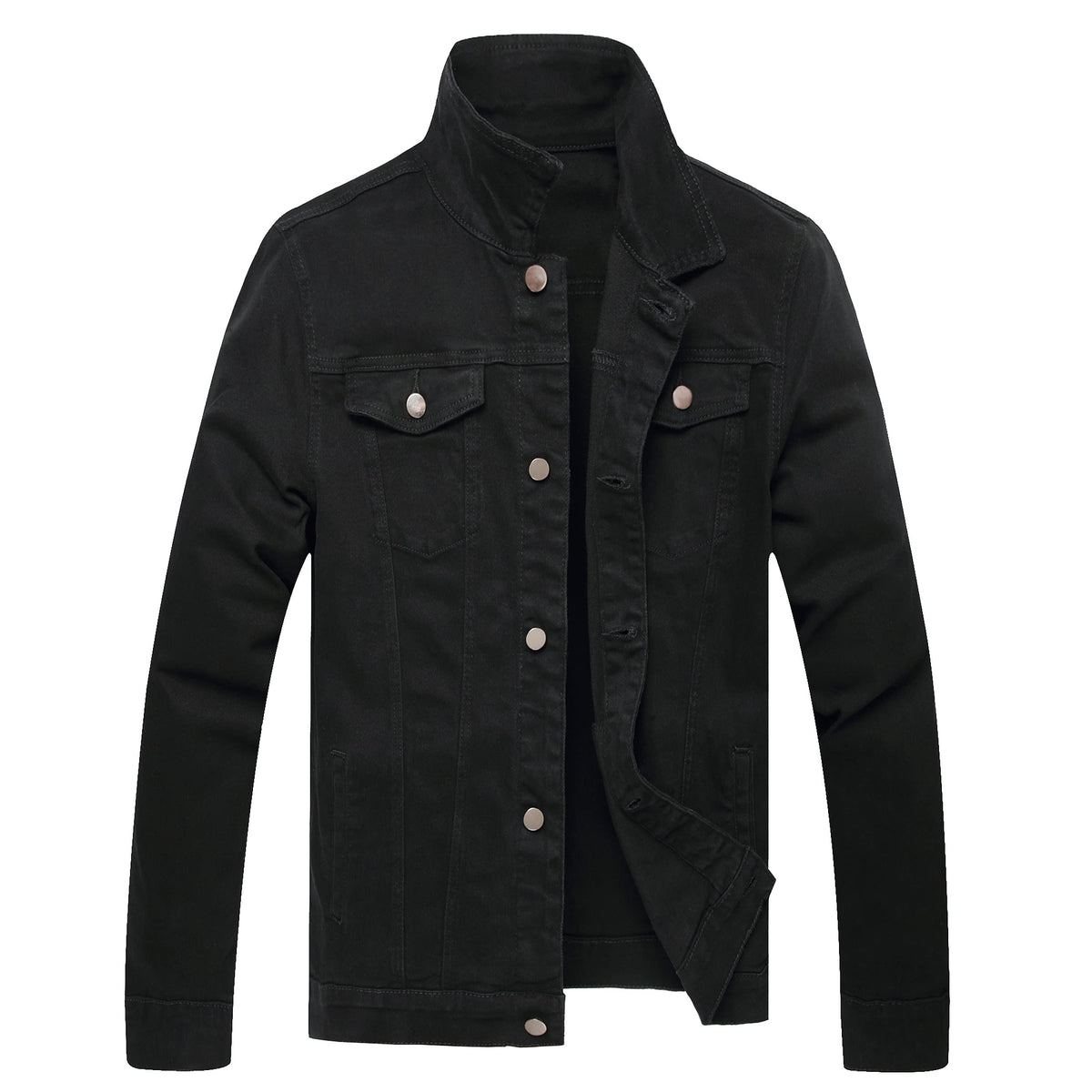BULUWIE Men's Denim Jacket Distressed Ripped Slim Fit Stretch Trucker Classic Fashion Casual Coat, 2018 Black, L