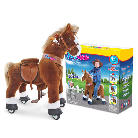PonyCycle Kids Ride on Horse Walking Horse Toys, Classic Model U (with Brake/ 36" Height/Size 4 for Age 4-7), No Battery, Ride on Pony Animal for Indoor Outdoor Gift Brown Ux424