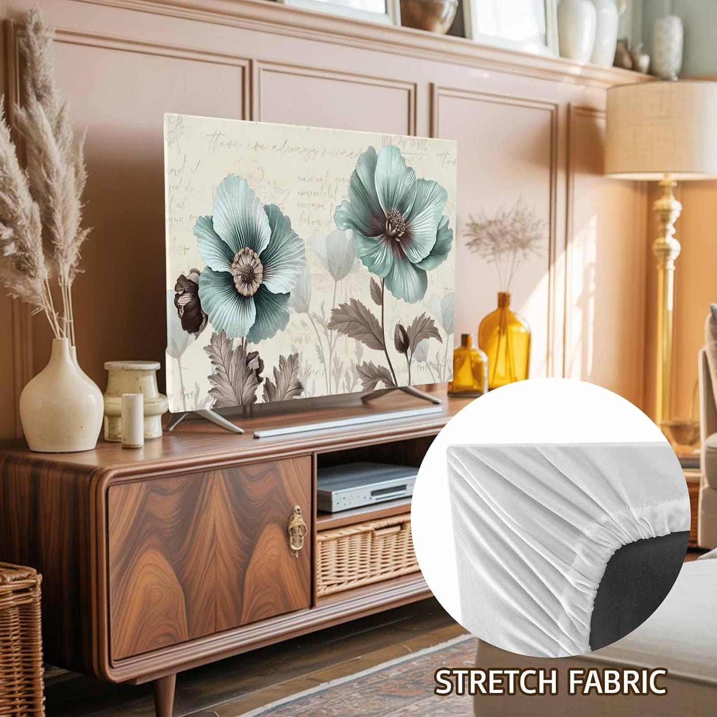 Singingin 65 Inch, Victorian Style TV Dust Cover Vintage Blue Flowers Broccoli Computer Monitor Cover Dustproof