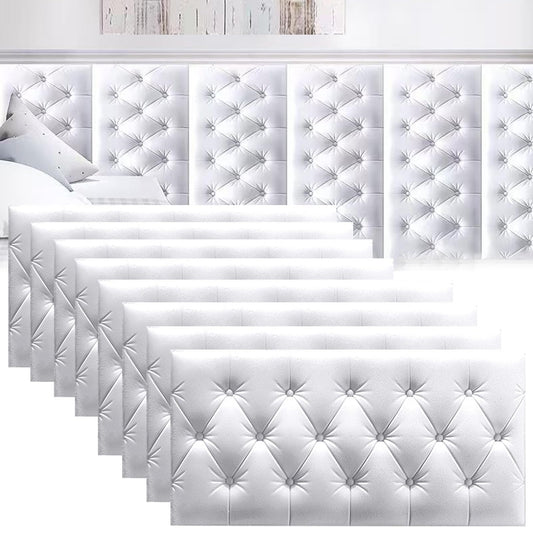 DHIJUPNG 3D Anti Collision Wall Padding for Bedroom, Peel and Stick Headboard Padded Wall Cushion Upholstered Self-Adhesive Wall Panels Playroom Decorative Protection Panel White 8 Pack（11.8"x23.6"）