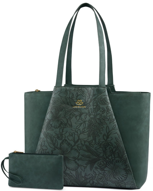 LOVEVOOK Laptop Tote for Women - 15.6 Inch Faux Leather Laptop Bag with Clutch, Large Capacity Office Purse Computer Briefcase for Casual Business Travel,Apricot
