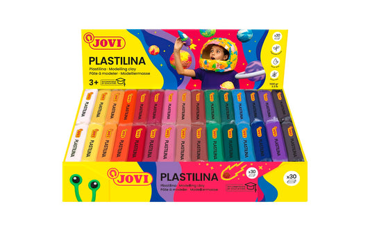 Jovi - Plastilina Reusable and Non-Hardening Modeling Clay, Set of 30 1.75 Oz. Plasticine Bars, 2 Each of 15 Colors, Non-Toxic and Gluten-Free, for Arts and Crafts Projects