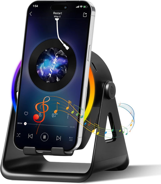 Cawinii 4-in-1 360 Wireless Induction Bluetooth Speaker, with Rotating Phone Holder and RGB Ambient Light