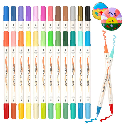 Shuttle Art 48 Colors Dual Tone Acrylic Paint Markers, 24 Pack Acrylic Paint Pens Set for Rock Painting, Ceramic, Wood, Canvas, Glass, Stone, Fabric, Card Making, DIY Crafts & Art Supplies