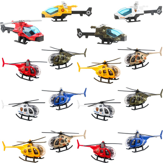 16 Pack Diecast Helicopters Toy Small Helicopters Model Police Fire Engineering Military Helicopters for Kids Birthday Children's Day Party Gifts Classroom Rewards
