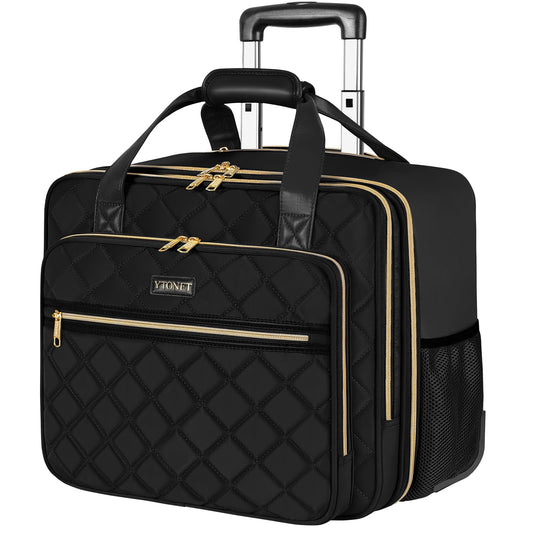 Ytonet Rolling Laptop Bag Women, Rolling Briefcase for Women, 17.3 Inch Laptop Bag with Wheels Rolling Computer Bag Laptop Case for Work Travel College Business Wife Mom Teacher, Black