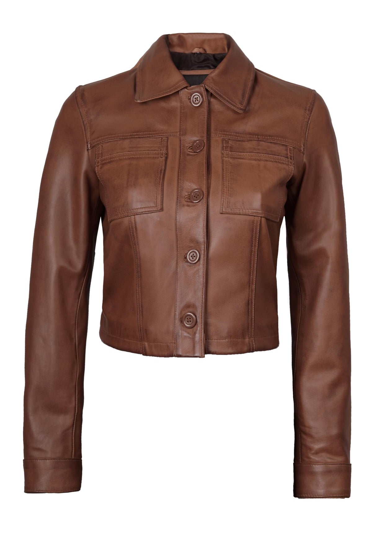 Decrum Jackets For Women Leather - Cropped Leather Jacket | [1329314] Mable Cognac Wax, L