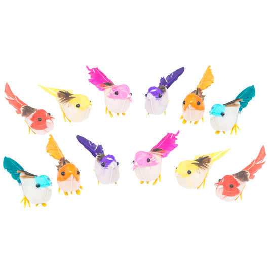 Warmtree 48 Pcs Artificial Simulation Feather Mini Decorative Fake Birds for Craft Home Ornaments Garden Wedding Decoration Embellishing, Random Color