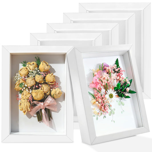 Zmpkhba 6 Pack 4 x 6 Inches Shadow Box Frame, Bulk Picture Frame, Small Wood Memory Display Case Boxes for Photos, Dried Flowers, DIY Craft, White
