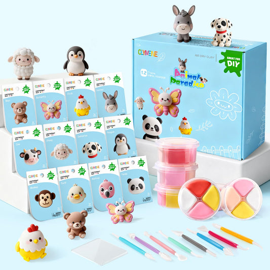CLYMENE Air Dry Clay Kit for Kids, 12 Animals Modeling Clay with Tools & Tutorials, Arts and Crafts Creative Toys for Boys and Girls Ages 3+