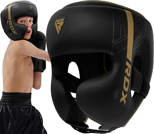 RDX Kids Boxing Headgear, MMA Training, Adjustable Padded Kara Muay Thai Juniors Head Gear, Kickboxing, Sparring, Martial Arts, Karate, Taekwondo Youth Girls Boys Helmet, Home Gym Workouts