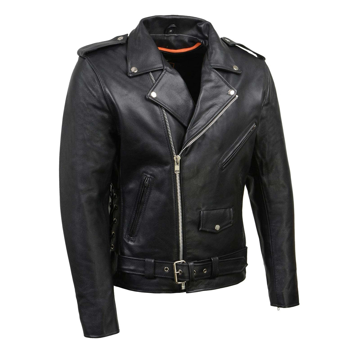 Milwaukee Leather SH1011 Men's Classic Brando Premium Leather Black Motorcycle Riders Leather Jacket w/Side Laces - Medium