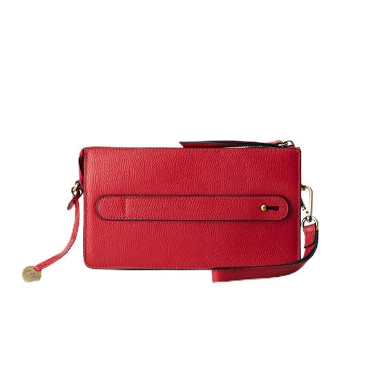 DANEAULT Pebbled Metro Clutch — The Lynne - Italian Leather Clutch for Women – RFID Protection – Detachable Wrist & Crossbody Strap – Compact & Versatile – Women’s Handbag - Red