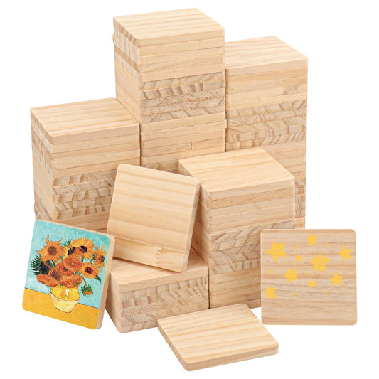 Yiksonyo 100 PCS 3 Inch Wooden Squares for Crafts,3 x 3 Inch Unfinished Wood Blocks, 1/4 Inch Thick Wooden Square Blocks for DIY Projects, Engraving, Wood Burning, and Painting