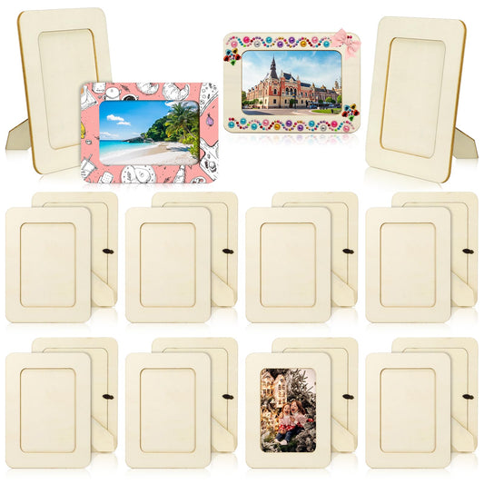 VOKOY 20 Pack Wooden Picture Frames for Crafts, DIY Wood Craft Picture Frames Bulk for 4" x 6" Photos,Unfinished Standing Photo Frames DIY Crafts Wood Decorate for Mother's Day Birthday Party Gifts