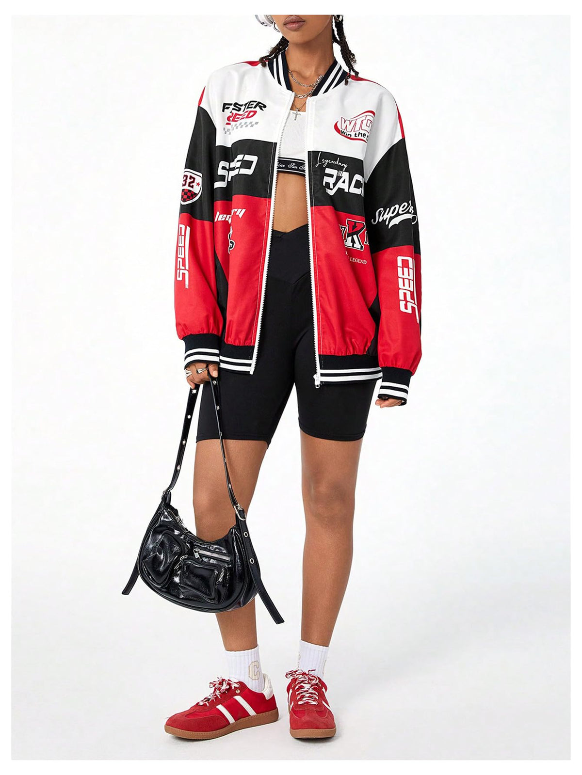 GORGLITTER Women's F1 Racing Y2k Letterman Nascar Varsity Bomber Jackets