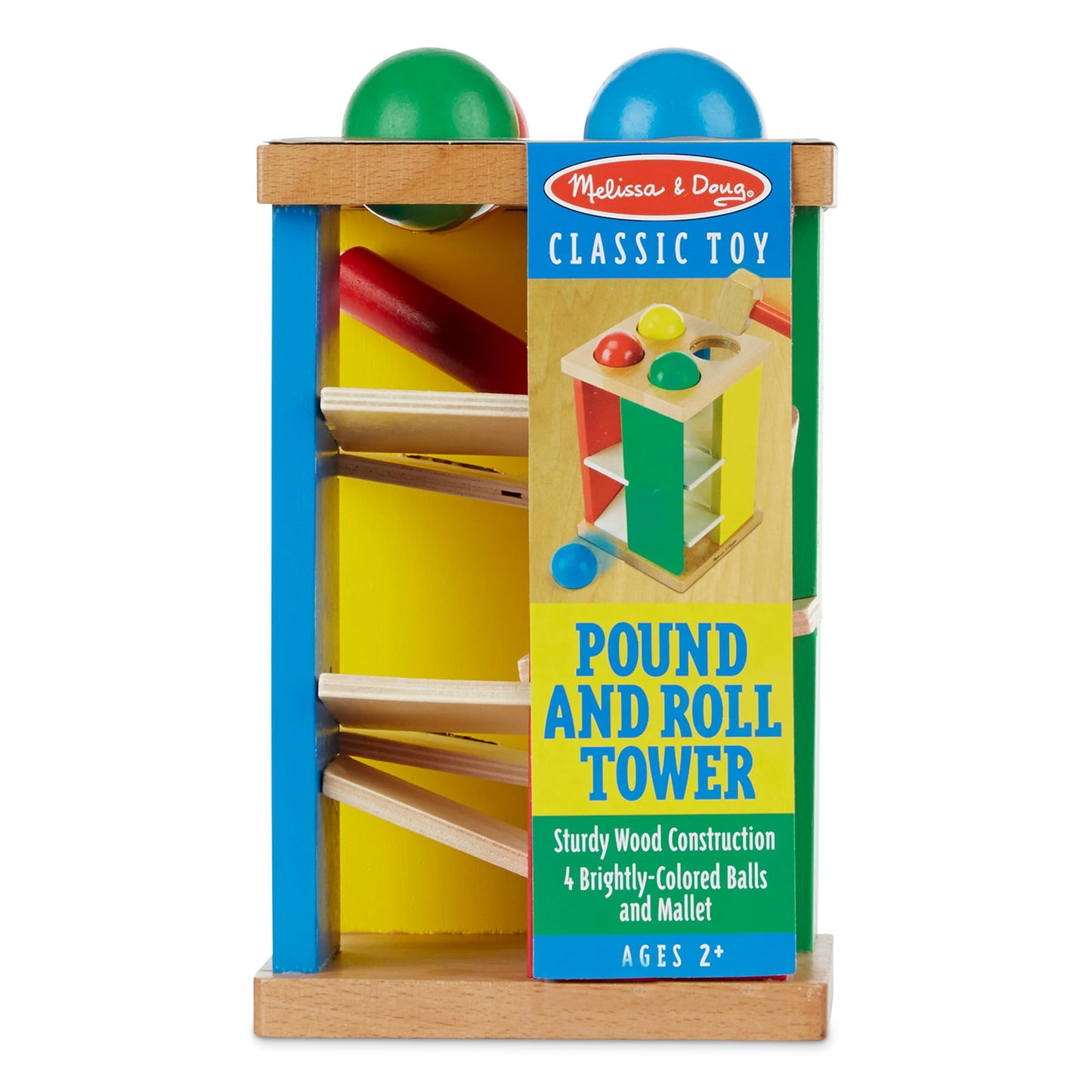 Melissa & Doug Deluxe Pound and Roll Wooden Tower Toy with Hammer, White