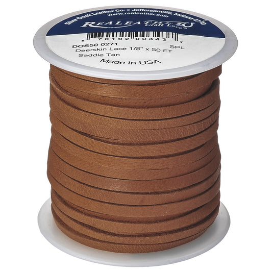 Silver Creek Leather Co Realeather DOS50-0271 Deerskin Leather Lace for Crafts and Jewelry Making, 1/8" x 50', Saddle Tan, 1-Spool