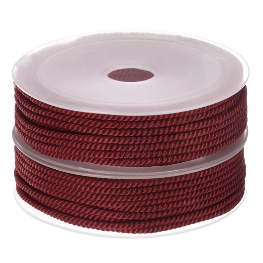 HARFINGTON 2pcs Twisted Nylon Twine Thread Beading Cord 3mm 7M/23 Feet Extra-Strong Braided Nylon String for Crafting Bracelets Jewelry Making, Dark Red