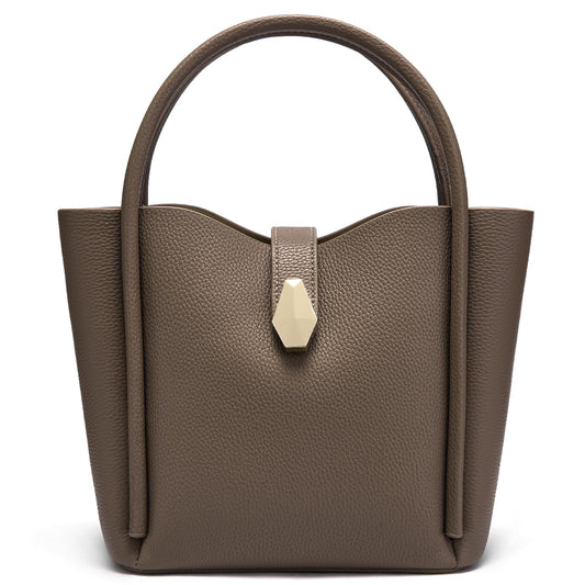hedexe Leather Bucket Bags for Women: Designer Genuine Leather Tote Shoulder Purse - Fashion Ladies Satchel Handbag (Grey)