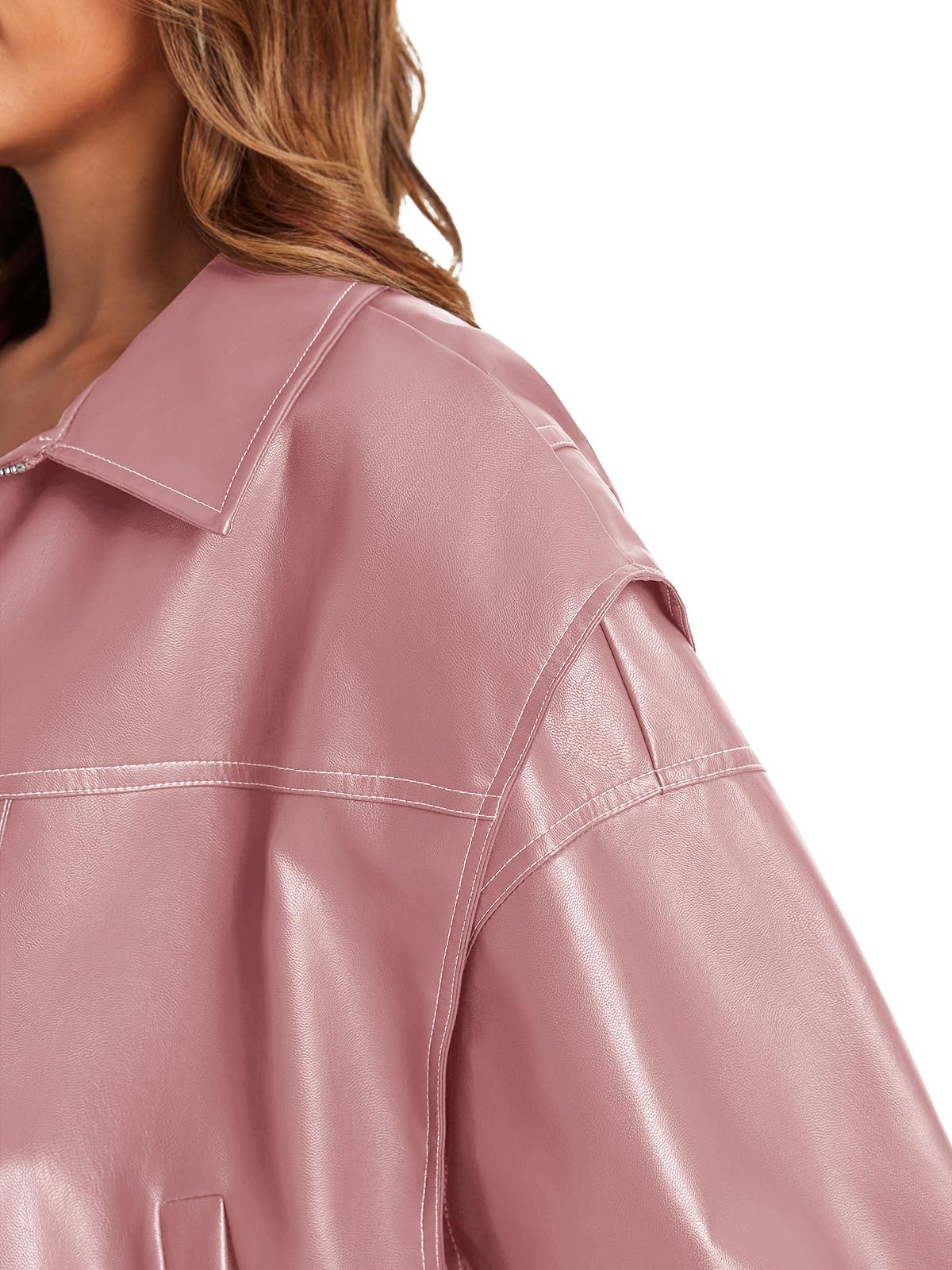 Tankaneo Womens Oversized Leather Bomber Jackets Zip Up Motorcycle Coats