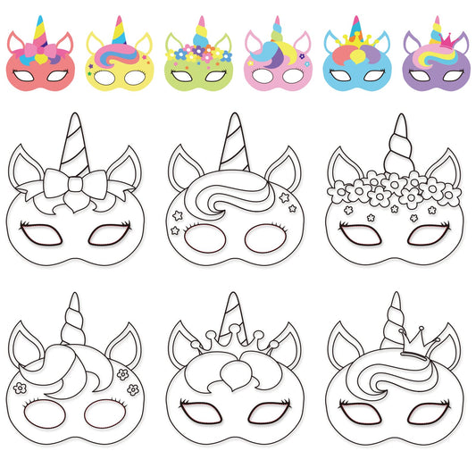 chiazllta 24Pcs Unicorn Mask Crafts Unicorn Arts and Crafts for Kids Birthday Party Game Favors Color Your Own Mask DIY Toddlers Rainbow Horse Paper Mask for Class Home Party Activity Coloring Games