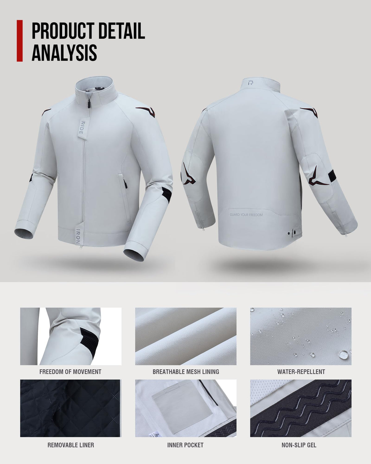 RIDEIRON Motorcycle Riding Jacket Waterproof for Men All Season