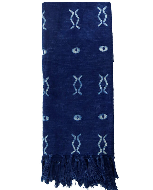 Trade Star 100% Cotton Throw Blanket Indigo Throw Blanket Handloomed Cotton Throw Mudcloth Designer with Tassels Handmade Premium Quality (50X70 INCHES Indigo Zen)