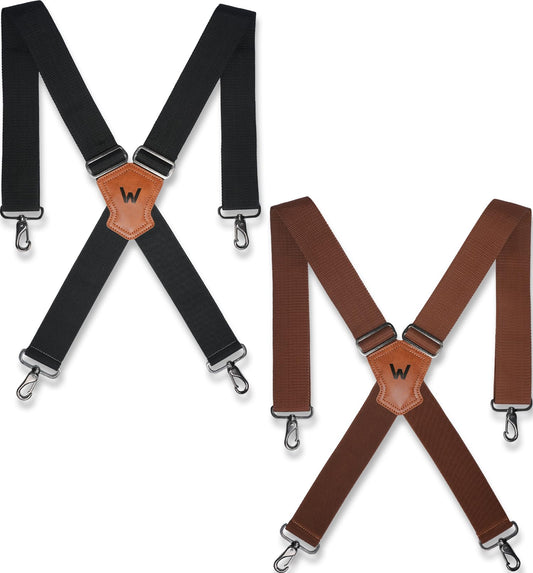 WELKINLAND 2-Piece Sets Black & Brown Work Suspenders, Heavy Duty Suspenders for Men, 2Inch-Wide Mens Suspenders Hooks Belt Loop for Seniors, Black Mens Suspender Jeans, Brown Suspender Men Gift