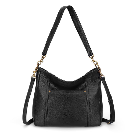 befen Black Genuine Leather Hobo Crossbody Bags for Women Retro Leather Purses Handbags Shoulder Bag with 2 Shoulder Straps