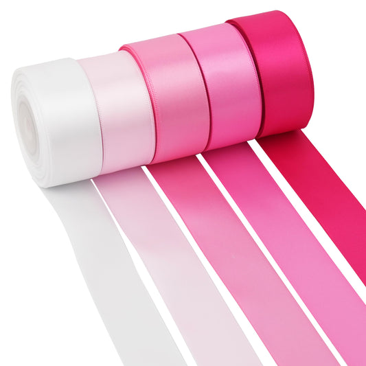 MAYREEL 1 Inch Pink Satin Ribbon Baby Pink Ribbon for Gift Wrapping Crafts Wedding Bridal Shower Valentine's Day Decorations 5 Rolls Assortment 10 Yards Each Color Total 50 Yards