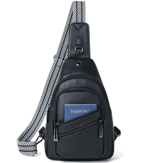 Leresas 7L Crossboydy Sling Bag for Women Vegan Leather Crossbody Purse Fanny Pack Chest Bag for Travel,Black
