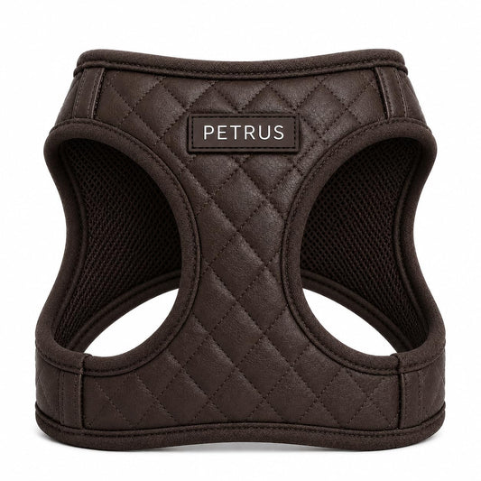 Step in Dog Cat Harness Lightweight Breathable Mesh Soft Padded Pet Vest Vegan Leather Choke Free Escape Proof for Small Medium Dogs (Chocolate Brown, Small)
