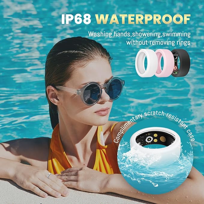 Smart Ring for Women Men, Health Tracker with Heart Rate/Blood Oxygen/Blood Pressure/Sleep Monitor/Step Counting, IP68 Waterproof Fitness Ring, No App Fees for iOS & Android (Rose Gold, 14#)