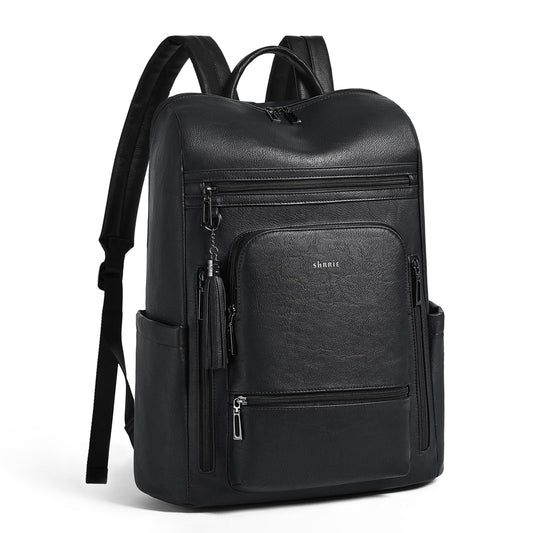 Shrrie Upgraded Large Travel Laptop Backpack with Laptop Compartmetn Fits 17 inch Laptop,Waterproof Vegan Leather Computer Backpack for Women and Men Work Business College