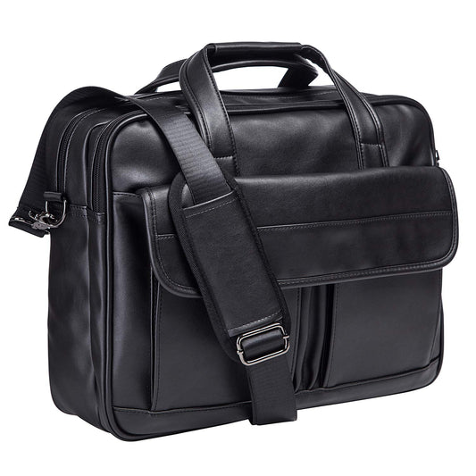 seyfocnia Men's Leather Messenger Bag, 17.3 Inches Laptop Briefcase Business Satchel Computer Handbag Shoulder Bag for Men (Black)