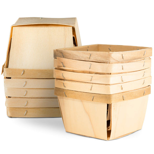 Top Home Store One Pint Wooden Berry Baskets (10 Pack) – For Fruit Picking, Arts, Crafts, and Decor; 4” Square Vented Wood Boxes