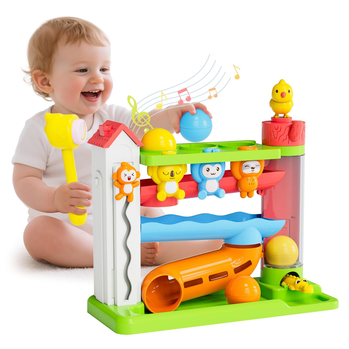 Ussybaby Toddler Musical Toys for 1+ Years Old Boy,Motor Skills Developmental Baby Toy 12-18 Months,Bilingual Toddler Learning Ball Drop Toy， Birthday Gift Toys for 1 2 Year Old Boys & Girls(Green)