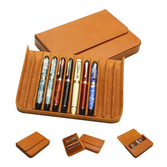 MIVLXLX Leather 12 Fountain Pen/Pencil Tray Case Organizer, Fashion Design, Handmade, Magnetic Closure with Drawer, Christmas Gift for Man/Woman/Office, 12 Slots(brown)