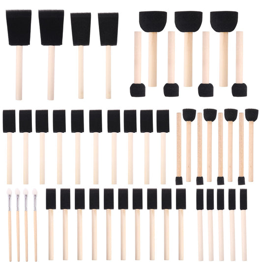 Foam Paint Brushes (48 Pack) 10 Sizes - Paint Sponge - Premium Foam Brushes - Lightweight & Durable - Sponge Paint Brush Assortment Ideal for Painting, Crafting, Acrylics, Stains, Varnishes (Black)