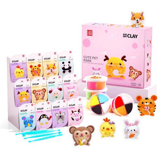 LOUFOR Air Dry Clay Kits - Modeling Clay for Kids, Ultra Light & Soft, Safe & Non-Toxic, DIY Airdryclay Kit with Sculpting Tools and Tutorials, Creatible Art Crafts Toys Gifts for Boys Girls