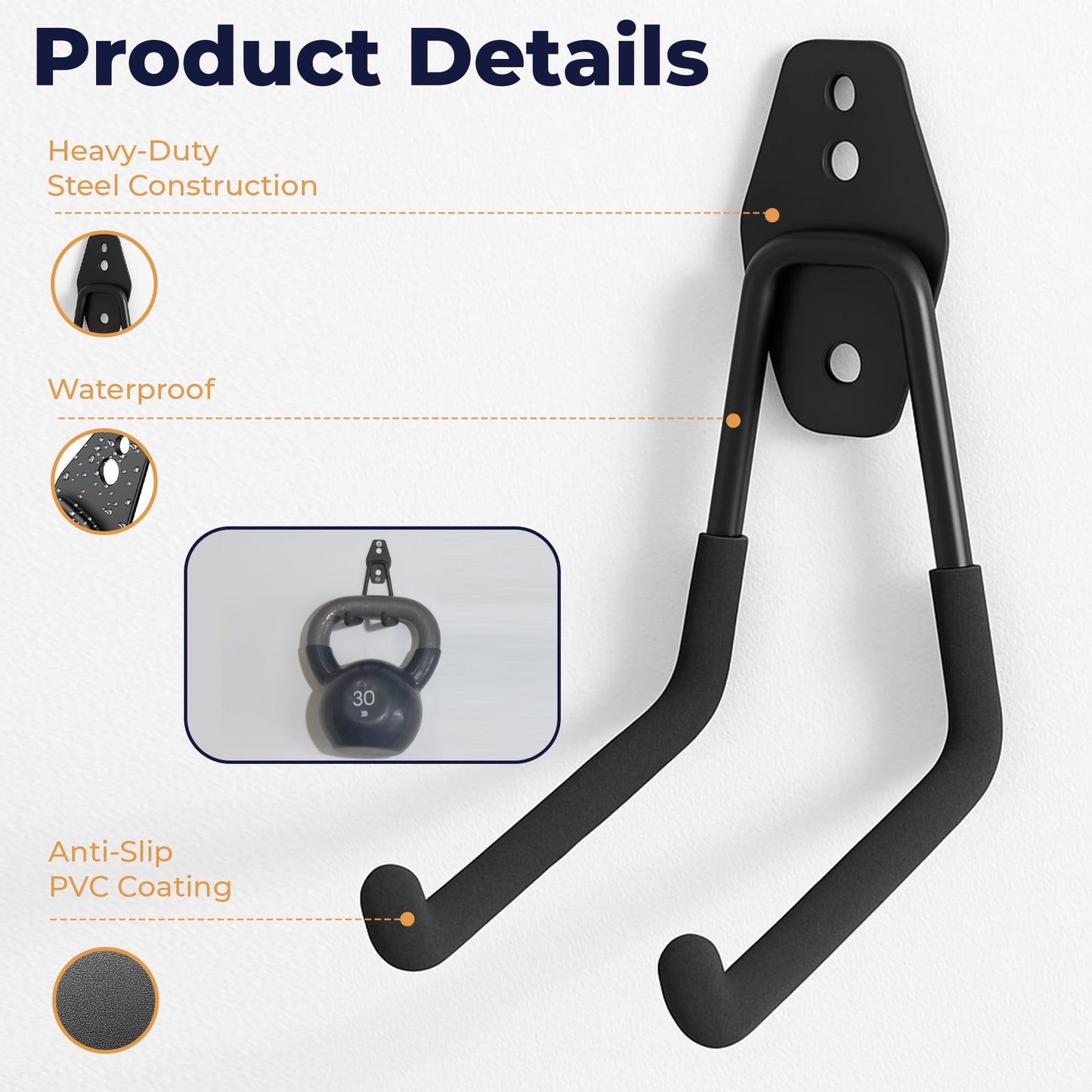 16 Pack Steel Heavy Duty Garage Hooks Storage Hooks with Anti-Slip Coating, Utility Garage Wall Mount Hanger and Organizer for Sheds, Bikes, Ladder, Rope, Broom, Shovel, Garden Power Tools, and Cords