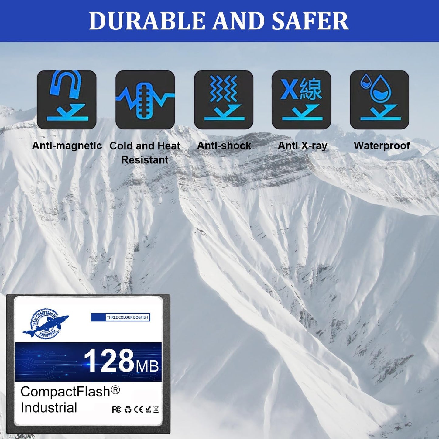 THREE COLOUR DOGFISH 128MB 5 Pack FAT16 Dogfish Compact Flash Memory Card High Performance Industrial CF Type I Card