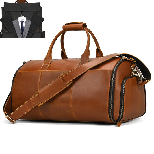 Men's Carry On Garment Bag, Convertible Garment Bag Full Grain Leather Duffle Bags with Shoe Pouch, 2 in 1 Hanging Suitcase Suit Travel Bags
