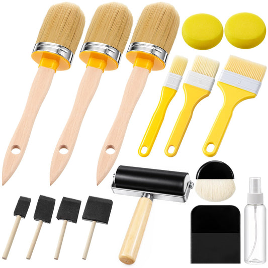 Crtiin Detailing Brush Set & Decoupage Tool Kit for Furniture, Professional Chalk Paint Brushes for Refinishing, Waxing, Staining, Cleaning, Arts & Crafts Supplies (Set of 16)