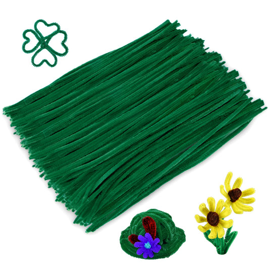 Caydo 300 Pieces Dark Green Pipe Cleaners Craft Supplies Chenille Stems for DIY Craft Projects Mother's Day Decorations, 6mm x 12inch